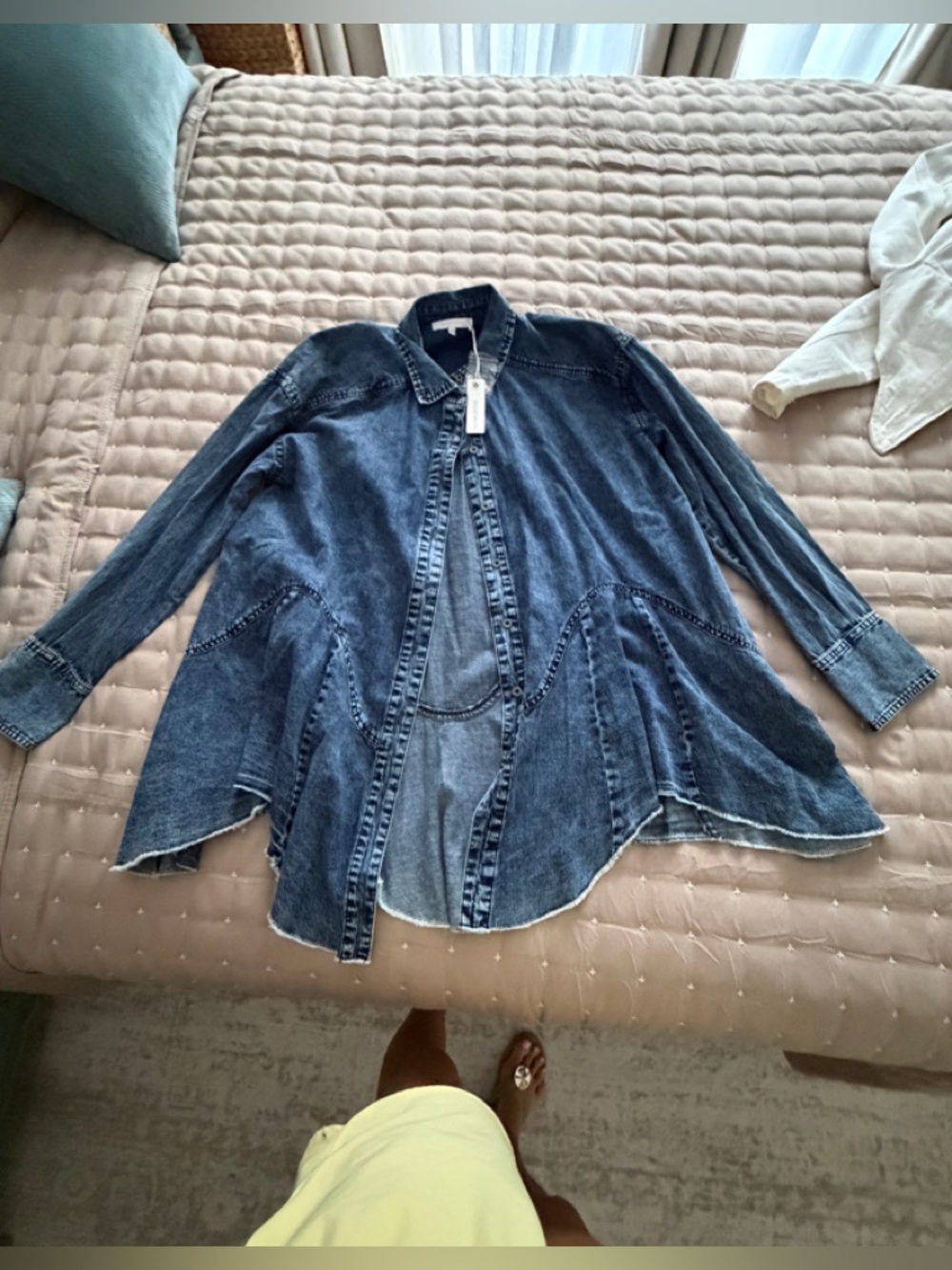 Olivaceous Blue Denim Shacket with Flared Panels